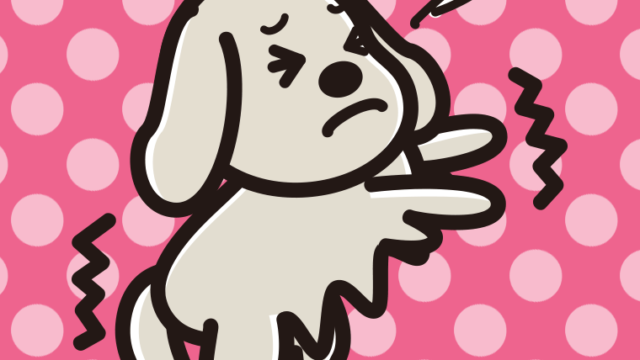 ブルブル震えるゴールデンレトリバーちゃん（犬）のイラスト【色、背景あり】PNG