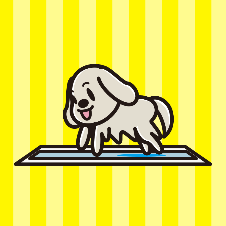 トイレするゴールデンレトリバーちゃん（犬）のイラスト【色、背景あり】PNG