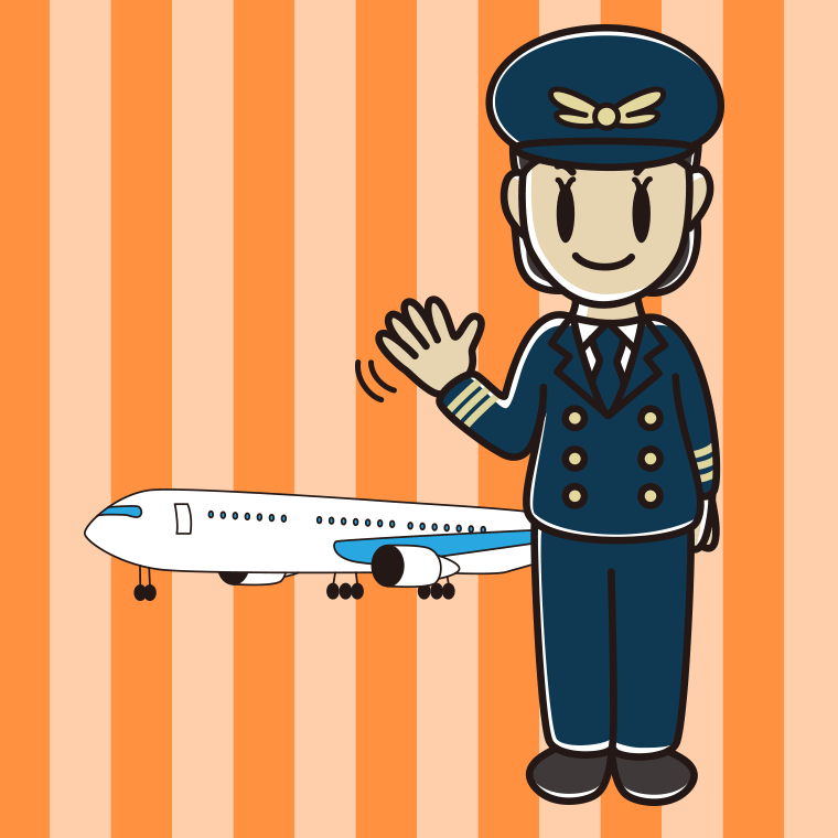 手を振る女性パイロットのイラスト【色、背景あり】PNG