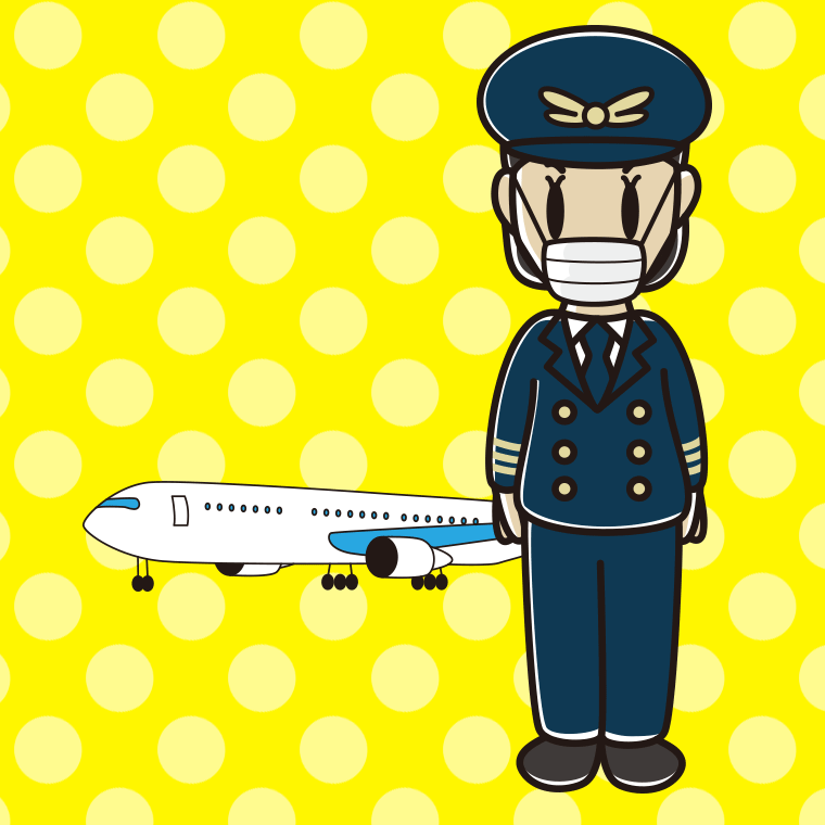 マスクをする女性パイロットのイラスト【色、背景あり】PNG