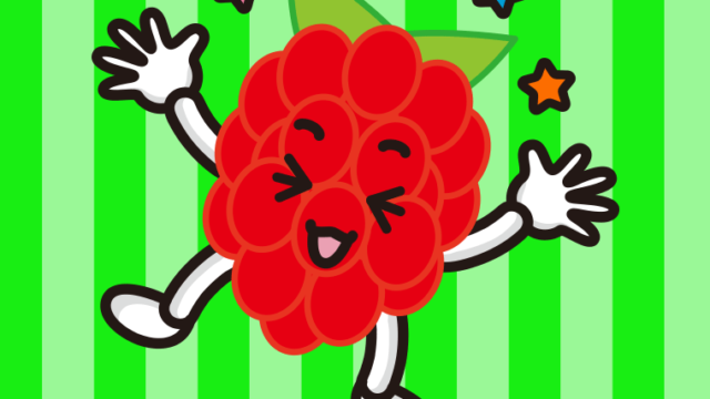 喜ぶラズベリーちゃんのイラスト【色、背景あり】PNG