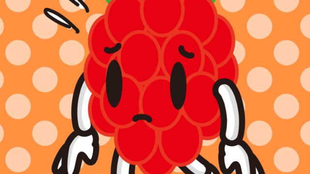 悲しそうなラズベリーちゃんのイラスト【色、背景あり】PNG