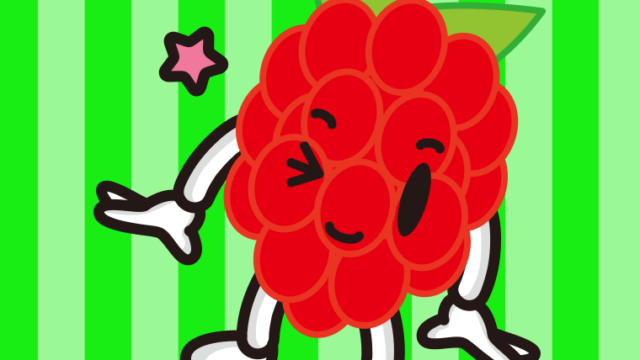 ウインクするラズベリーちゃんのイラスト【色、背景あり】PNG