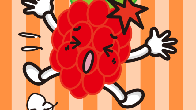 ぶつかるラズベリーちゃんのイラスト【色、背景あり】PNG