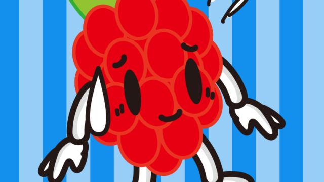 苦笑いするラズベリーちゃんのイラスト【色、背景あり】PNG