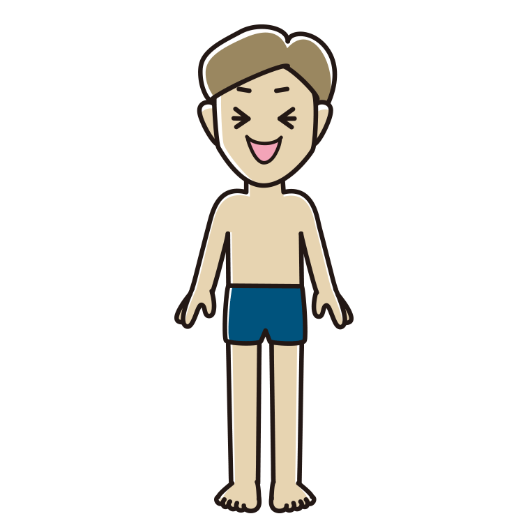 笑うスクール水着の男性のイラスト【色あり、背景なし】透過PNG