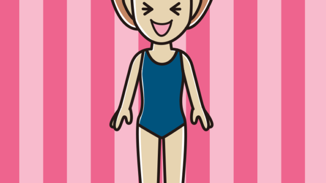笑うスクール水着の女性のイラスト【色、背景あり】PNG