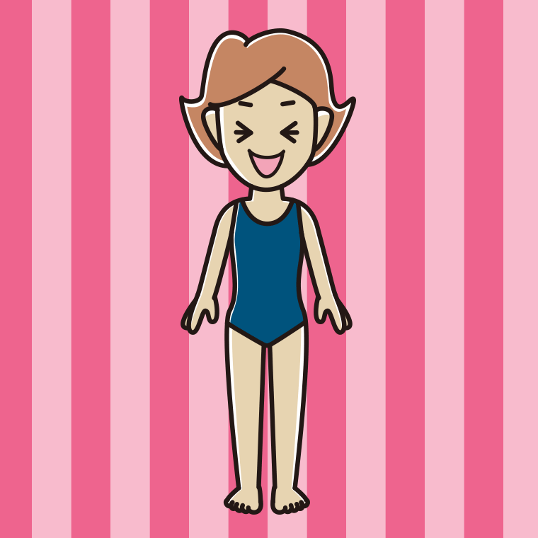 笑うスクール水着の女性のイラスト【色、背景あり】PNG