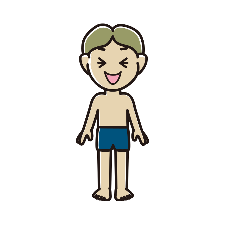 笑うスクール水着の小学生男子のイラスト【色あり、背景なし】透過PNG