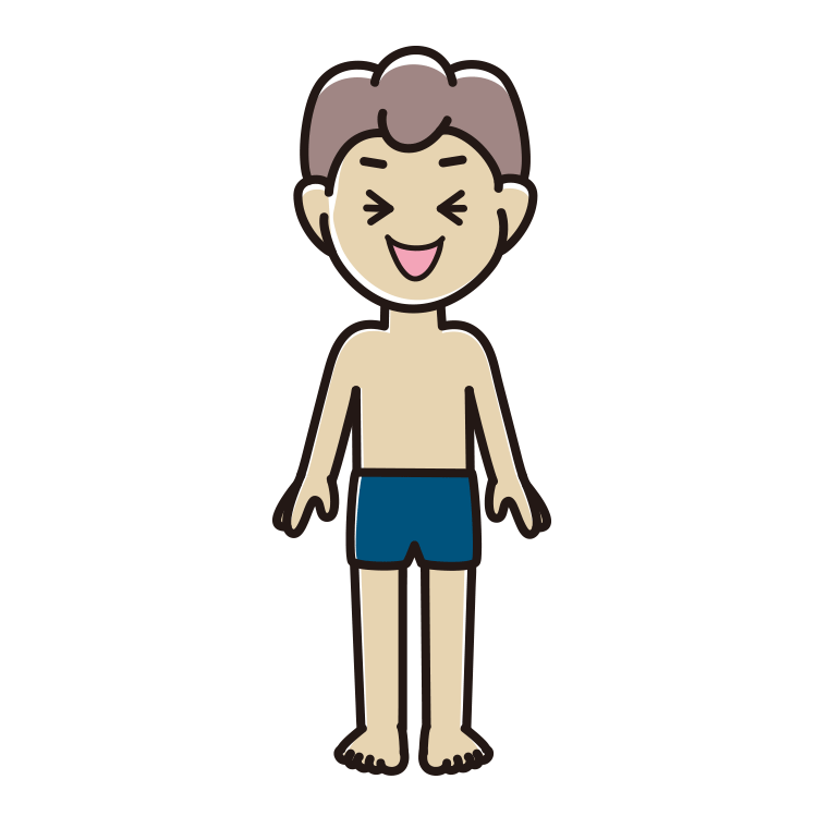 笑うスクール水着の男子中学生のイラスト【色あり、背景なし】透過PNG