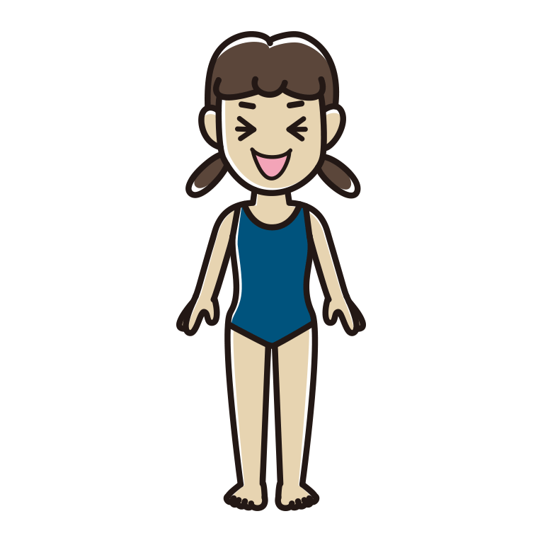笑うスクール水着の女子中学生のイラスト【色あり、背景なし】透過PNG