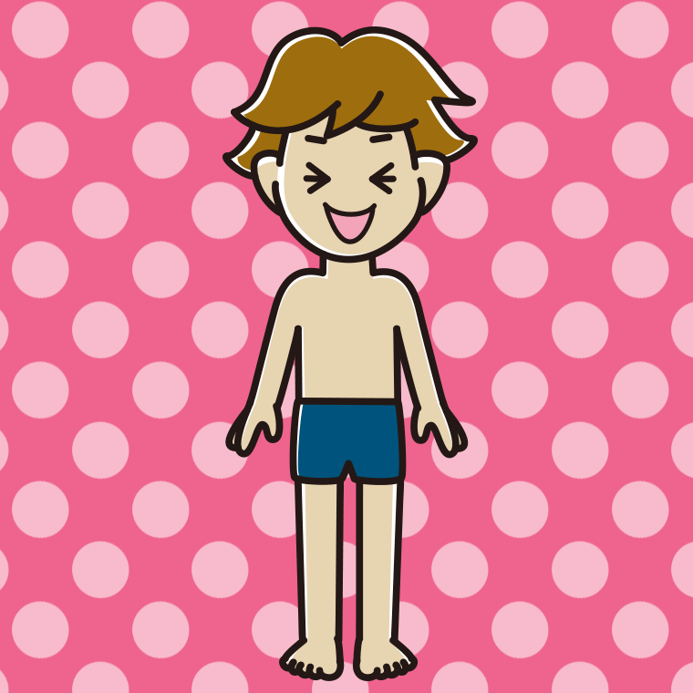 笑うスクール水着の男子高校生のイラスト【色、背景あり】PNG
