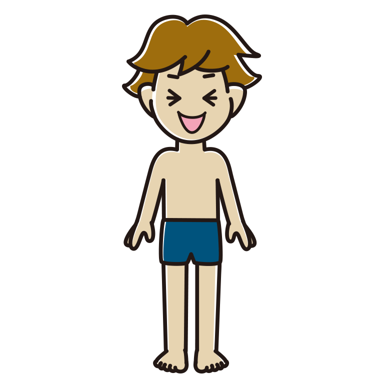 笑うスクール水着の男子高校生のイラスト【色あり、背景なし】透過PNG