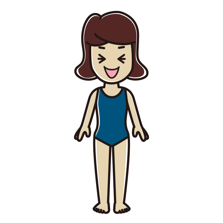 笑うスクール水着の女子高校生のイラスト【色あり、背景なし】透過PNG