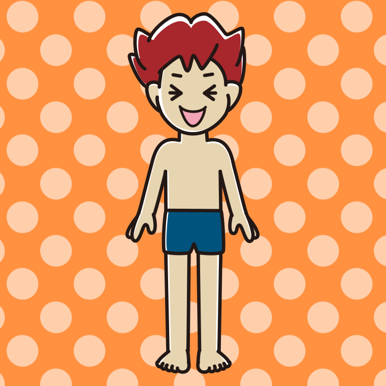 笑うスクール水着の男子大学生のイラスト【色、背景あり】PNG