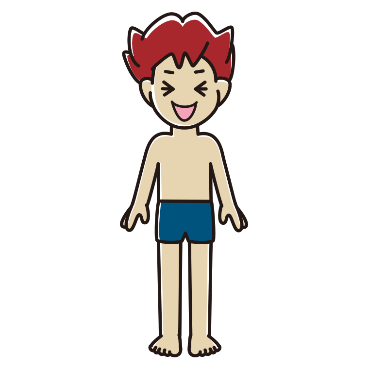 笑うスクール水着の男子大学生のイラスト【色あり、背景なし】透過PNG