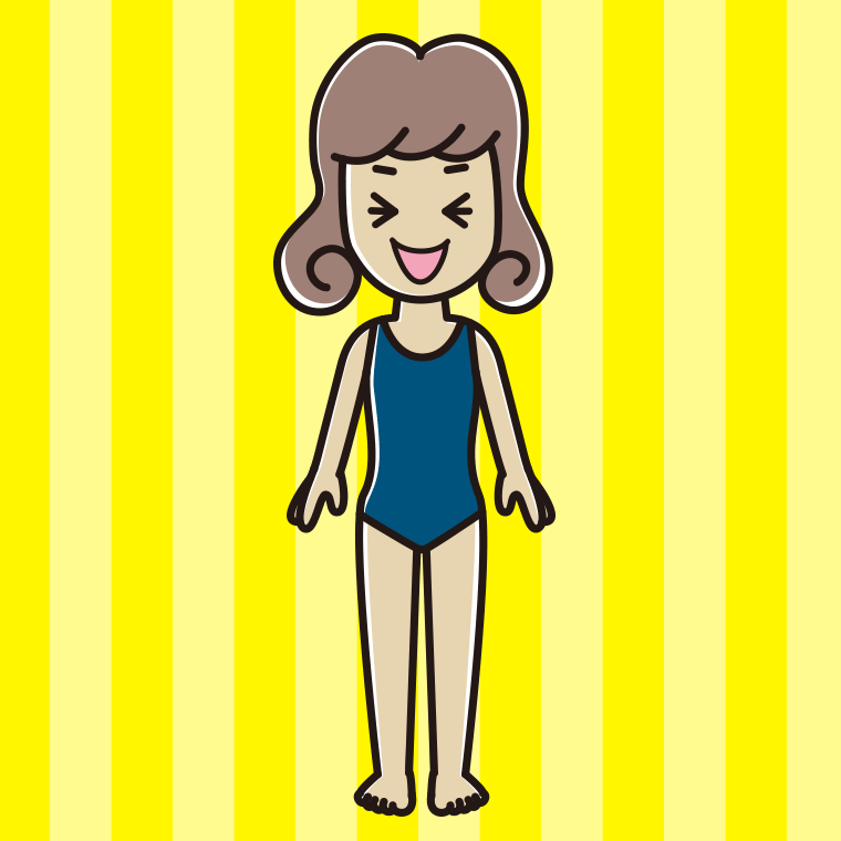 笑うスクール水着の女子大学生のイラスト【色、背景あり】PNG