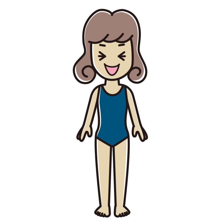 笑うスクール水着の女子大学生のイラスト【色あり、背景なし】透過PNG
