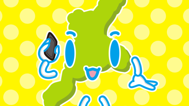 スマホで電話する三重ちゃんのイラスト【色、背景あり】PNG