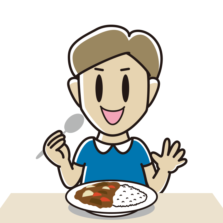 カレーライスを食べる男性のイラスト【色あり、背景なし】透過PNG