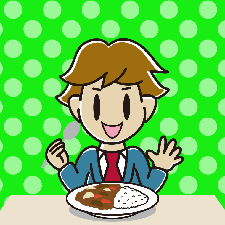 カレーライスを食べる男子高校生のイラスト【色、背景あり】PNG