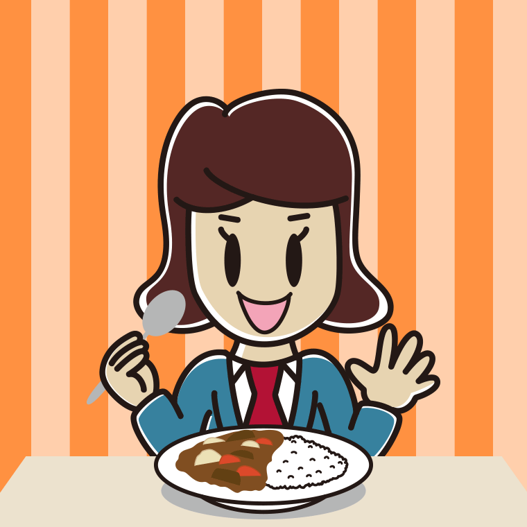 カレーライスを食べる女子高校生のイラスト【色、背景あり】PNG