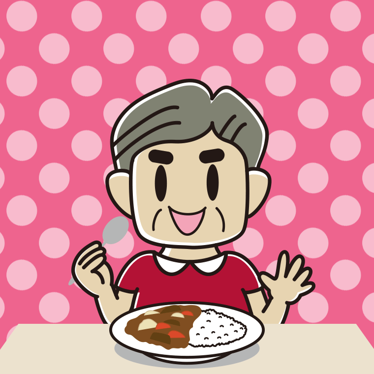 カレーライスを食べるおじさんのイラスト【色、背景あり】PNG