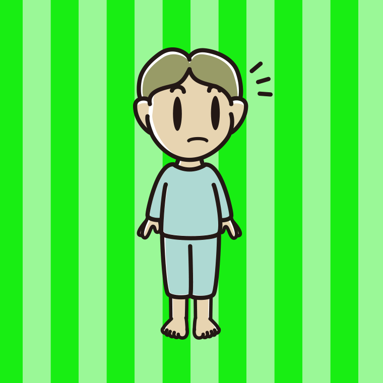 何かに気付く部屋着の小学生男子のイラスト【色、背景あり】PNG