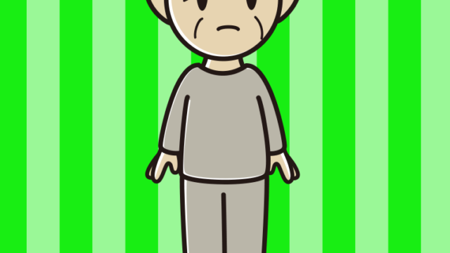 何かに気付く部屋着のおじいさんのイラスト【色、背景あり】PNG