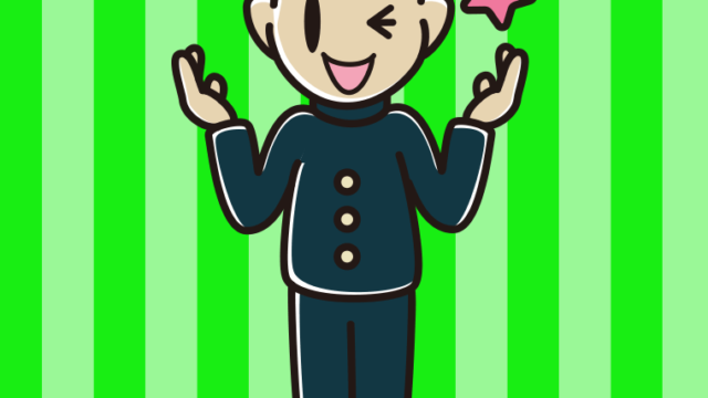 ウインクしながら話す男子中学生のイラスト【色、背景あり】PNG