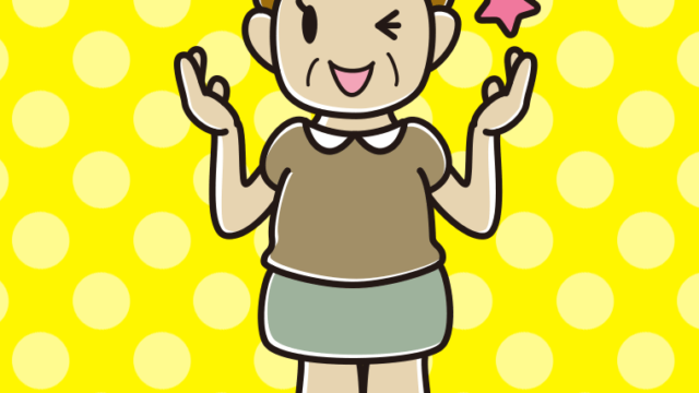 ウインクしながら話すおばさんのイラスト【色、背景あり】PNG