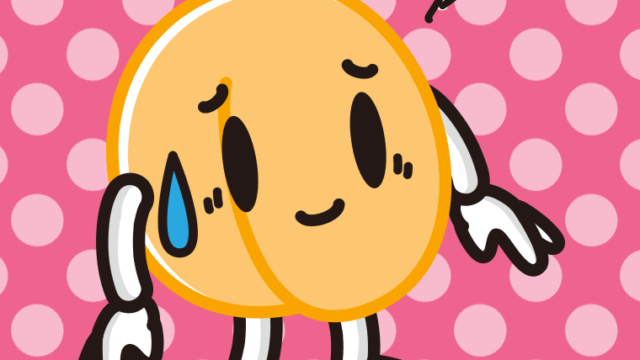 苦笑いするあんずちゃんのイラスト【色、背景あり】PNG