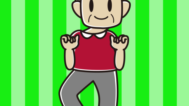 首振りダンスをするおじさんのイラスト【色、背景あり】PNG