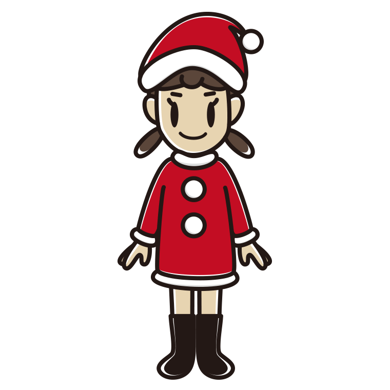 サンタクロースのコスプレをする女子中学生のイラスト【色あり、背景なし】透過PNG