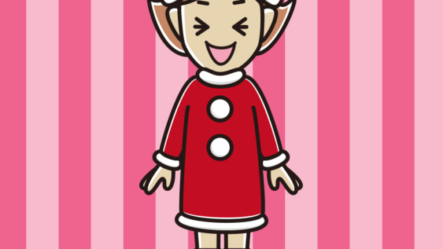 笑うサンタ姿の女性のイラスト【色、背景あり】PNG