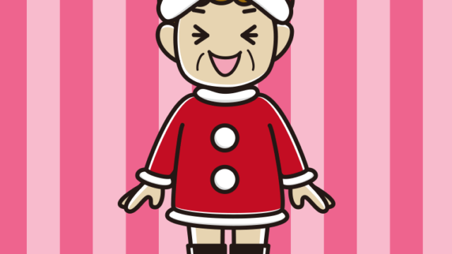 笑うサンタ姿のおばさんのイラスト【色、背景あり】PNG