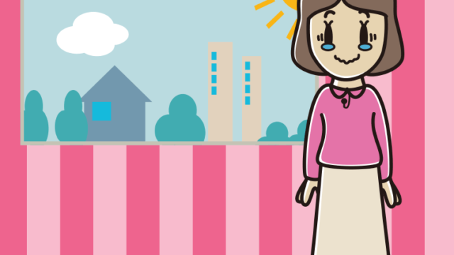 ジーンとする女性アナウンサーのイラスト【色、背景あり】PNG