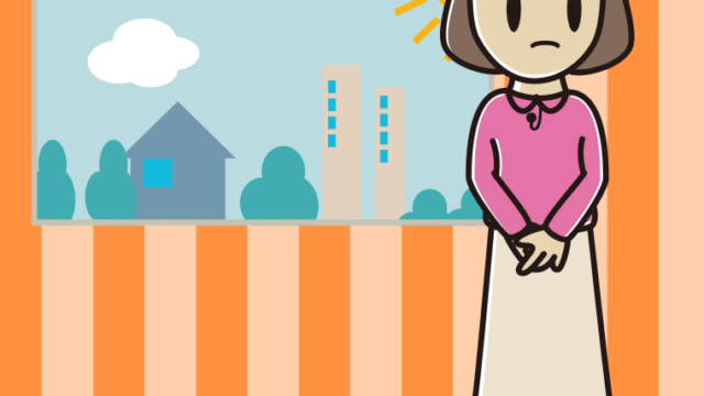 何かに気付く女性アナウンサーのイラスト【色、背景あり】PNG