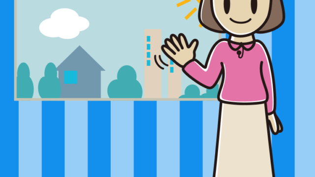 手を振る女性アナウンサーのイラスト【色、背景あり】PNG