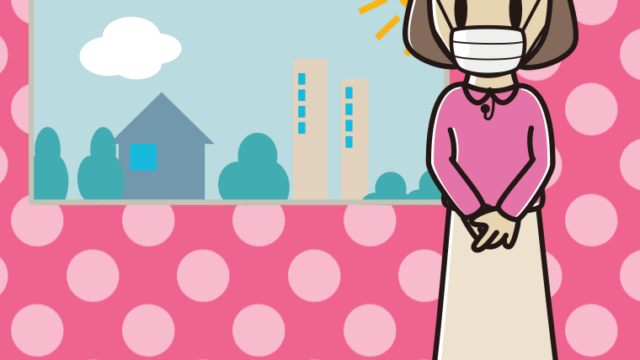 マスクをする女性アナウンサーのイラスト【色、背景あり】PNG