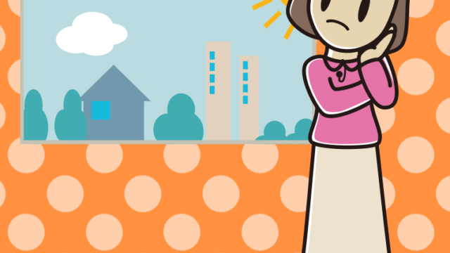 考える女性アナウンサーのイラスト【色、背景あり】PNG