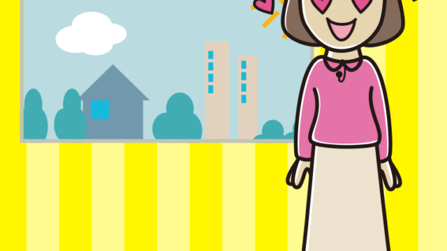 目がハートの女性アナウンサーのイラスト【色、背景あり】PNG