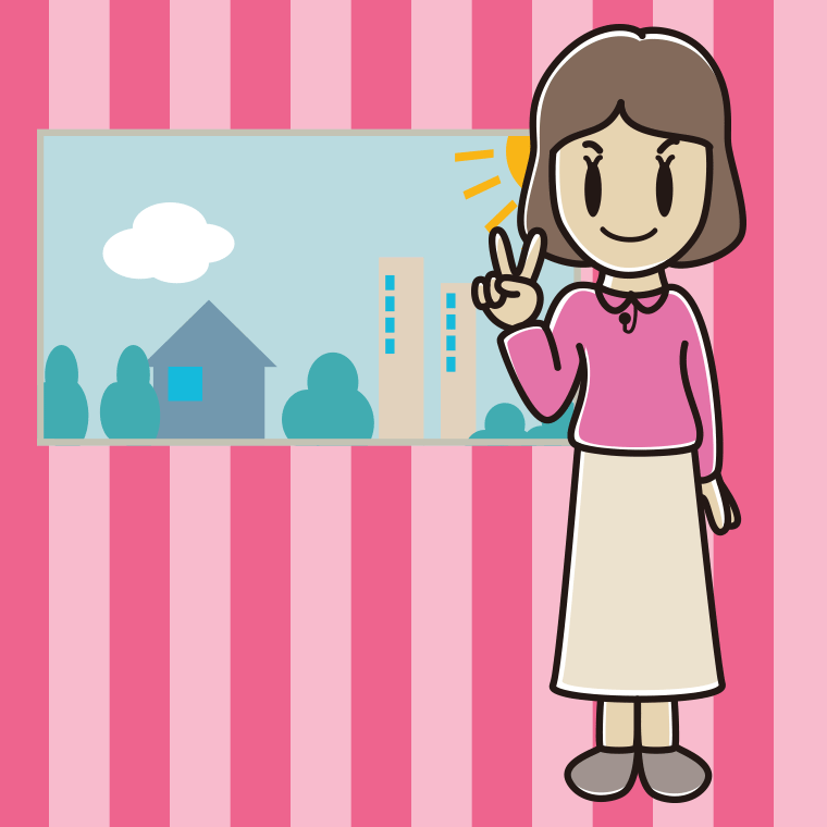 ピースをする女性アナウンサーのイラスト【色、背景あり】PNG