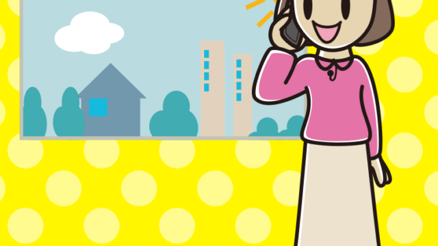 スマホで電話する女性アナウンサーのイラスト【色、背景あり】PNG