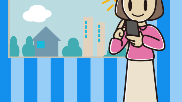 スマホを使う女性アナウンサーのイラスト【色、背景あり】PNG