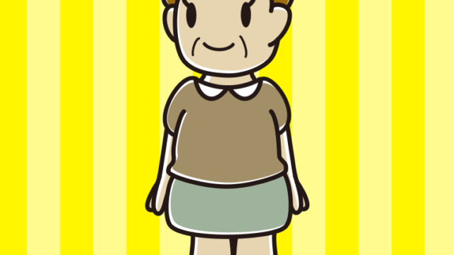 右を向くおばさんのイラスト【色、背景あり】PNG