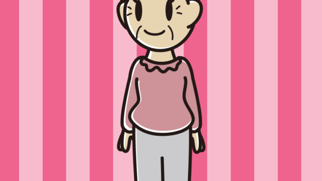 右を向くおばあさんのイラスト【色、背景あり】PNG