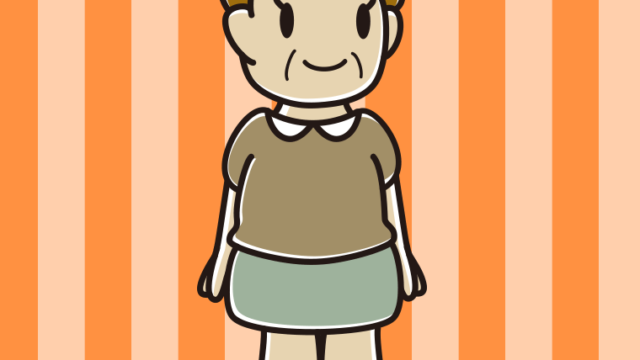 左を向くおばさんのイラスト【色、背景あり】PNG