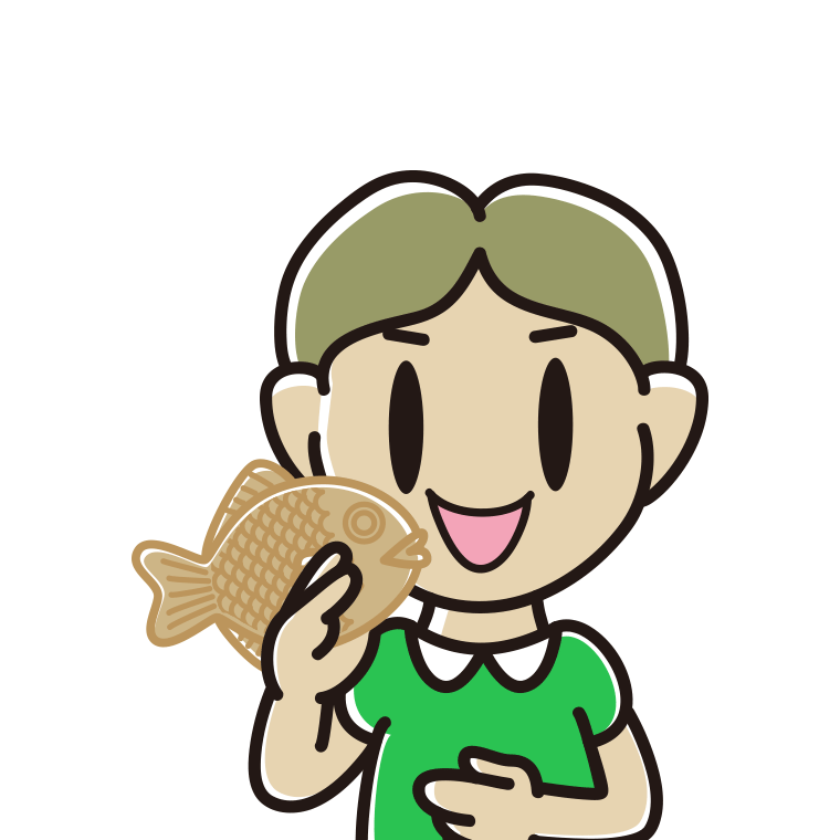たい焼きを食べる小学生男子のイラスト【色あり、背景なし】透過PNG