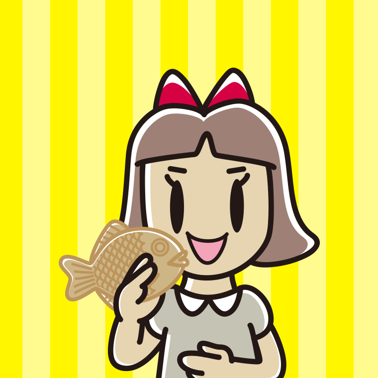 たい焼きを食べる小学生女子のイラスト【色、背景あり】PNG